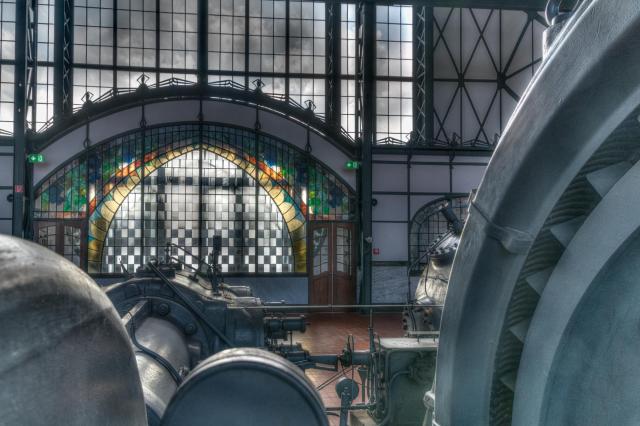 Art Nouveau gate in the machine hall of the Zollern colliery