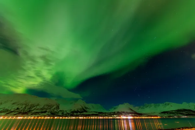 Aurora over the Lyngenfjord Alps